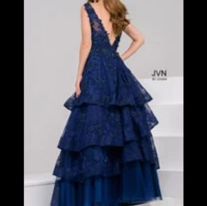 BLUSH PINK Jovani LACE RUFFLE BEADED GOWN DRESS 10 12 cy